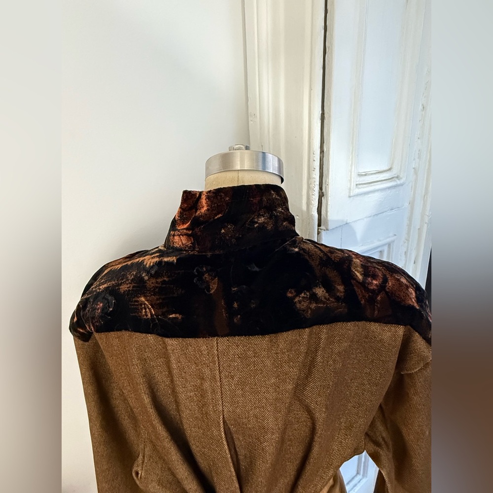 Vintage Raw Denim Brown Half Zip Jacket Velvet Trim Floral Appliqué handmade - Picture 8 of 13